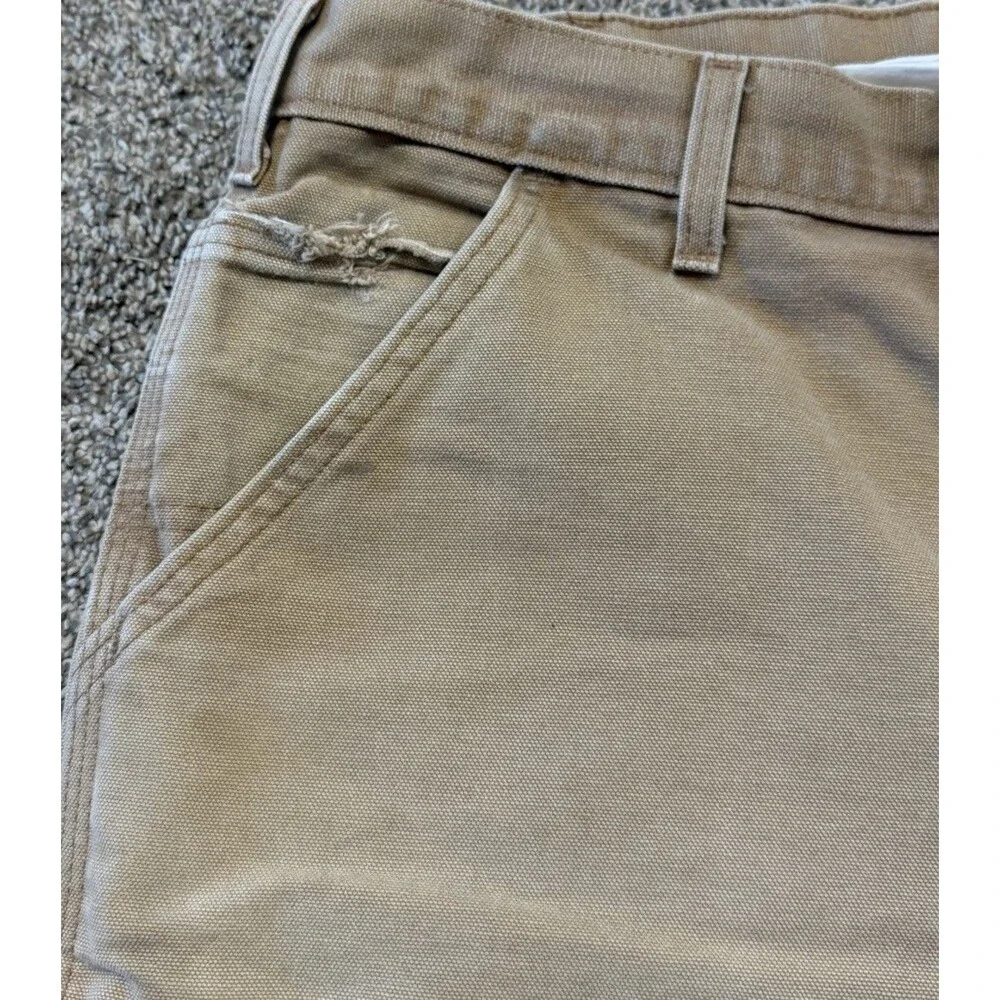 Vintage CARHARTT B25 BRN Carpenter Canvas LEATHER PATCH Shorts Sz 32/34 Mexico
